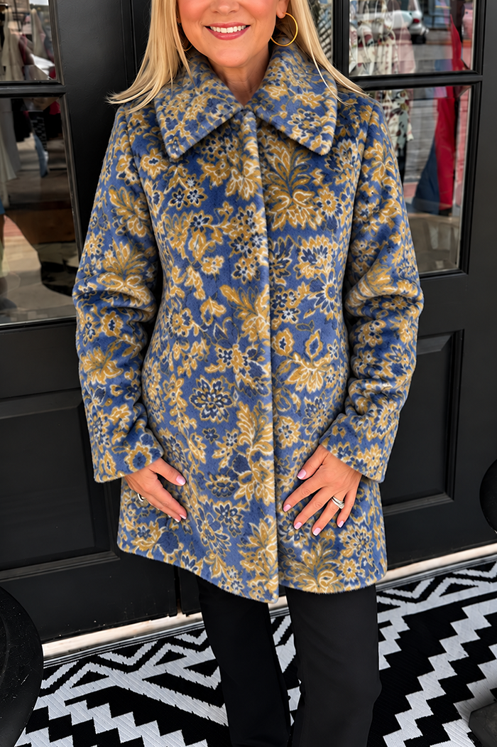 Floral Print Faux Fur Coat