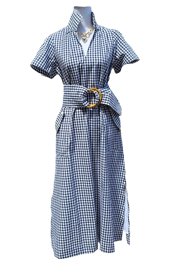 Circular Ring Decoration Belt Plaid Dress