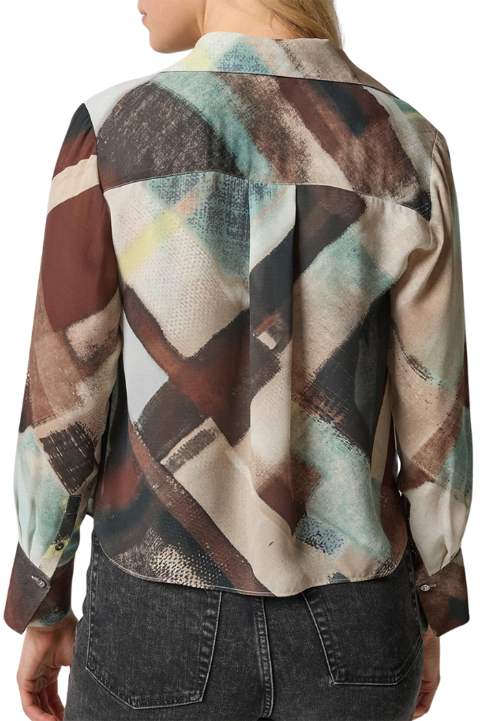 Abstract Print Long-Sleeve Button-Down Blouse