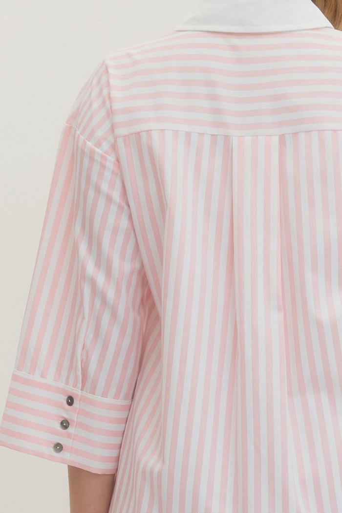 3/4 Sleeve Swing Hem Stripe Shirt Dress