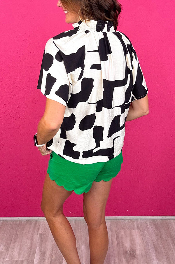 Contrast Striped Cow Pattern Top