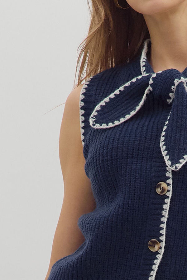 Front Knot Closure Knit Top