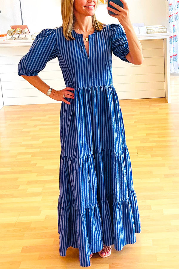 Cotton Poplin Puff Sleeve Tiered Dress