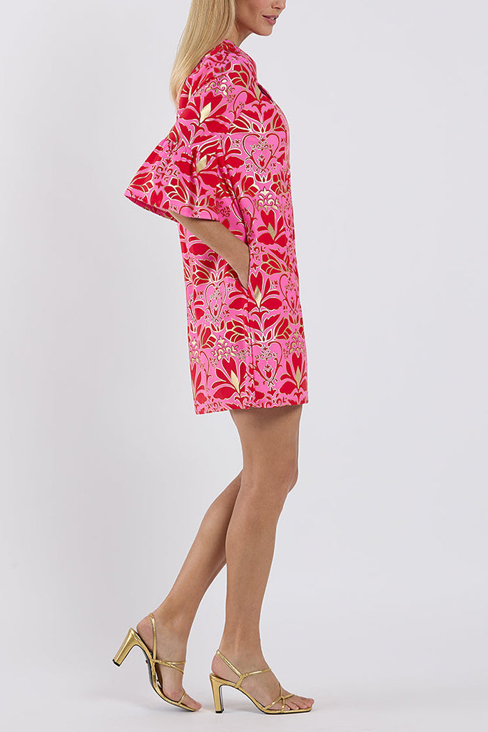 Flowers Flutter Sleeves Pockets Dress