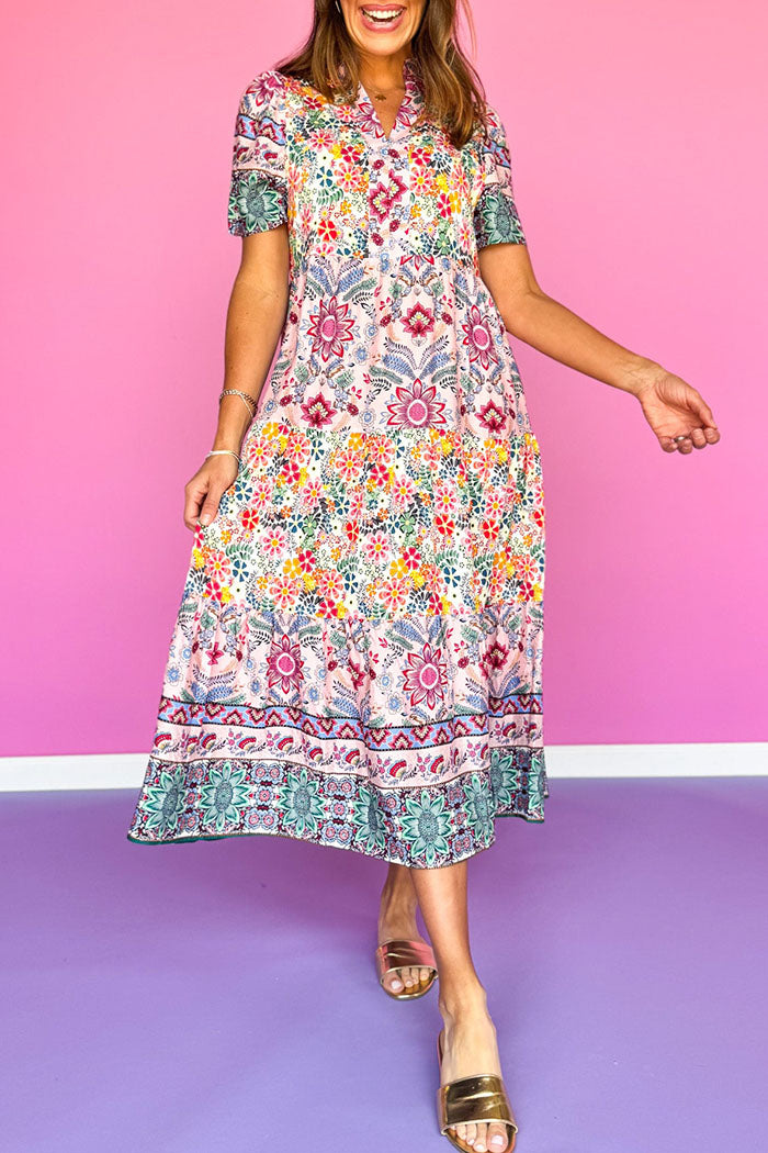 Mixed Print Tiered Pocket Dress
