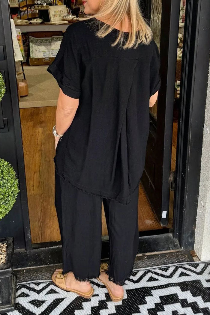 Casual Loose Top Wide Leg Pants Set