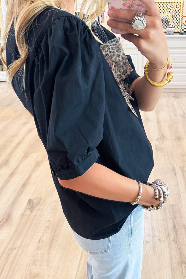 Leopard Bow Puff Sleeve Top