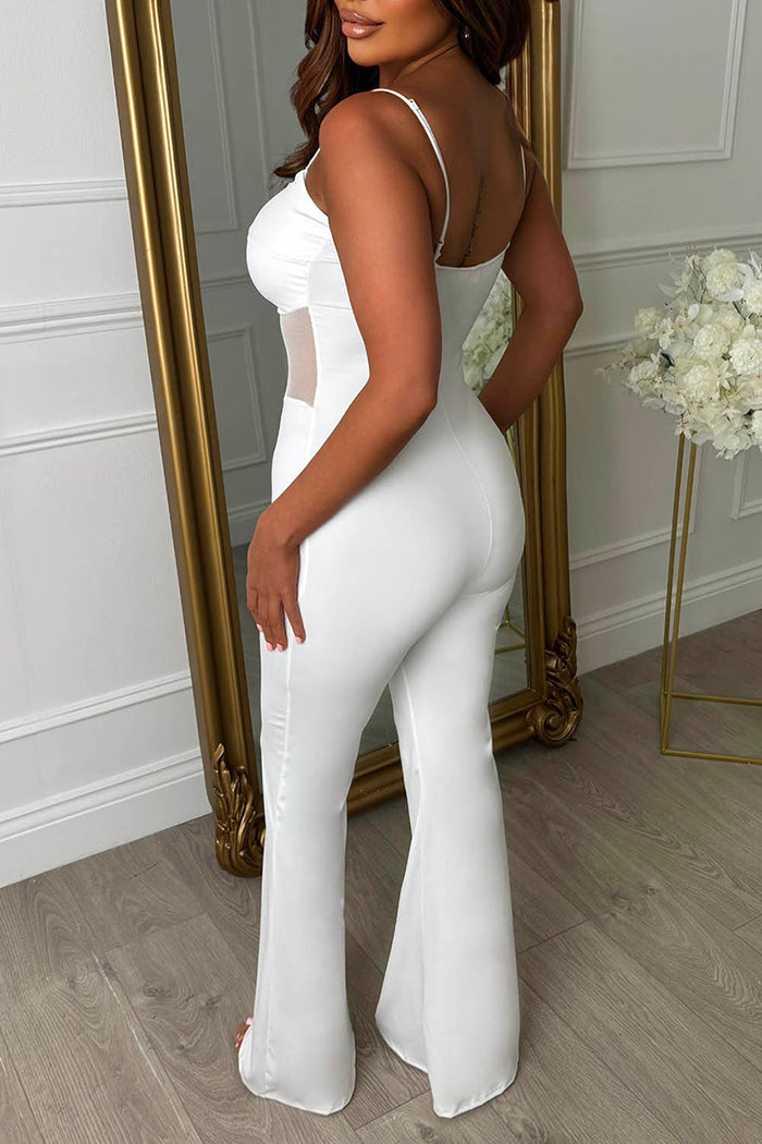 Sheer Waist Flared Leg Jumpsuit
