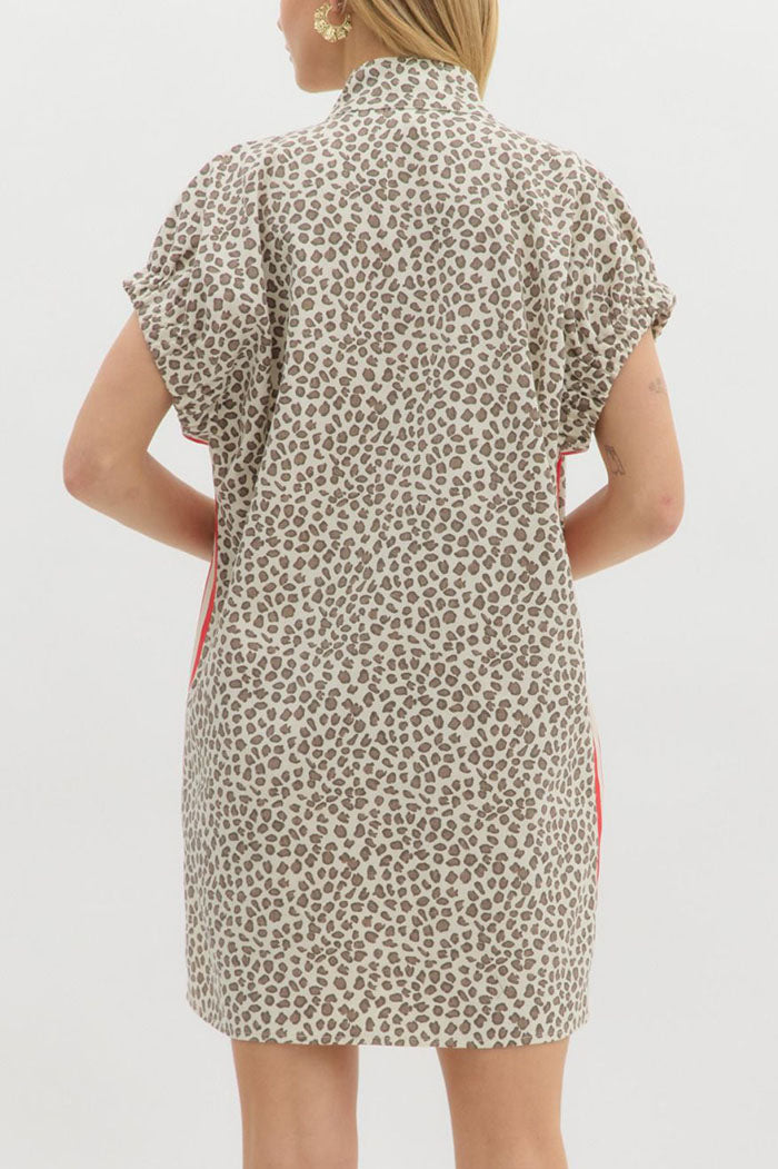 Striped Band Leopard Pocket Dress