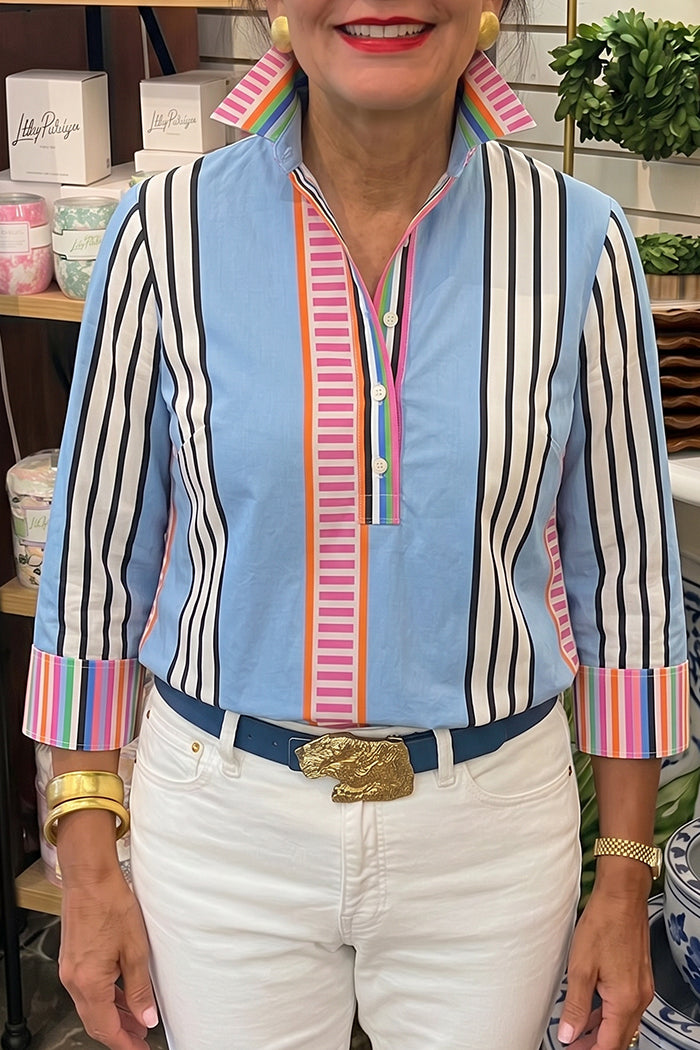 Multistripe Cuff Trim Popover Top