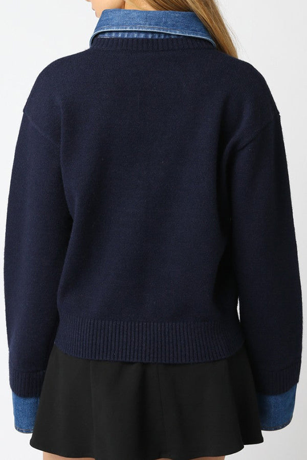 Denim Patchwork Knit Top