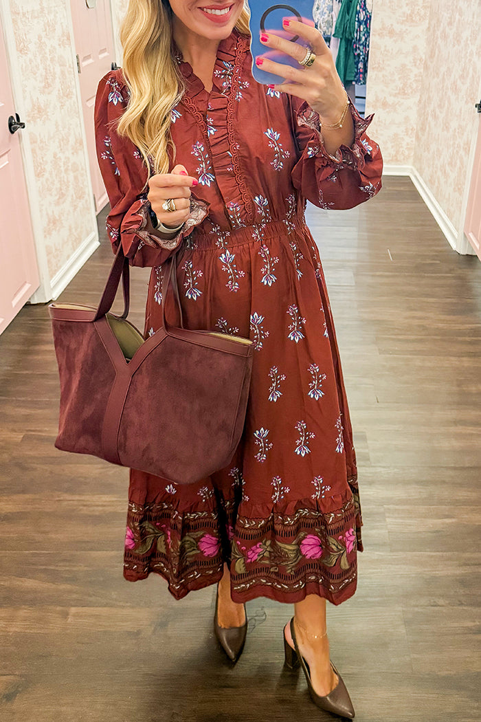 Floral Gathered Waist Ruffle Dress