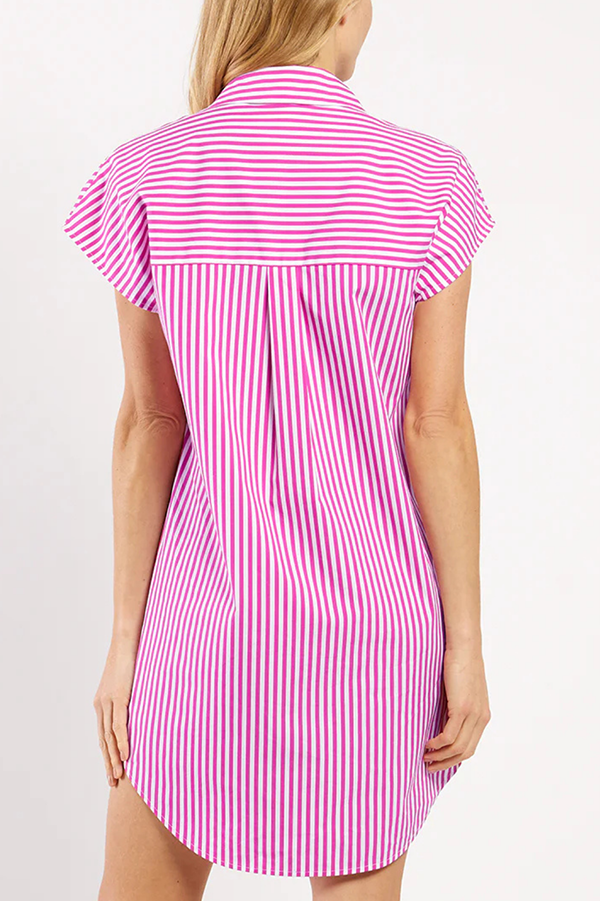 Casual Stripe Pocket Shirt Dress