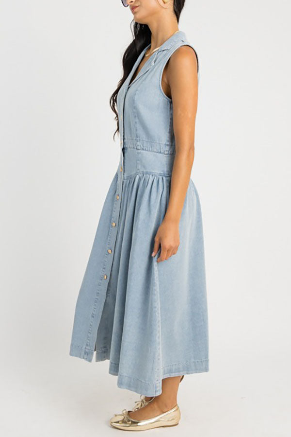 Denim Sleeveless Shirt Dress
