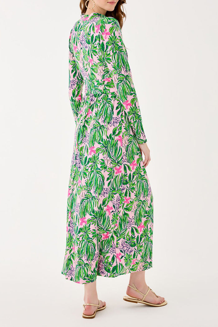 V-Neck Long Sleeves Print Midi Dress