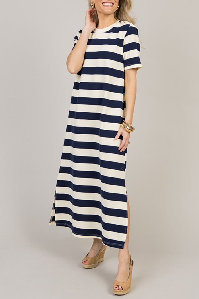 Casual Striped Side Slit Dress