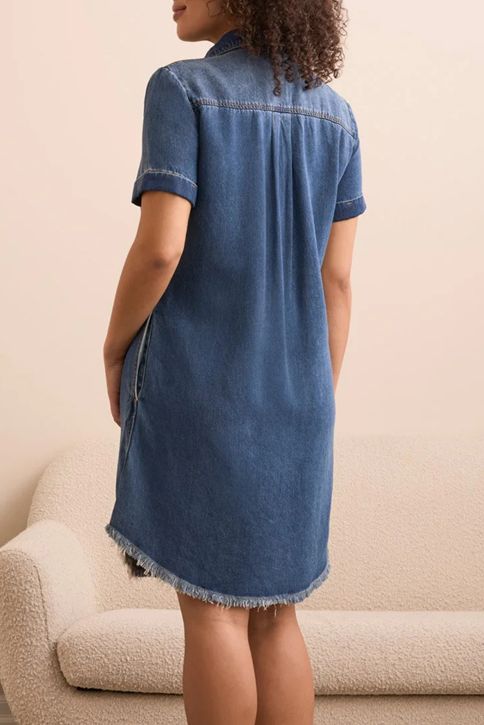 Raw Hem Denim Shirt Dress