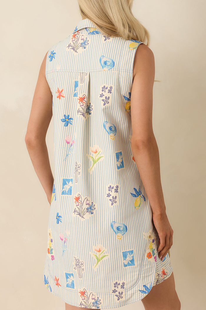 Blue Multi Floral Stripe Pocket Dress