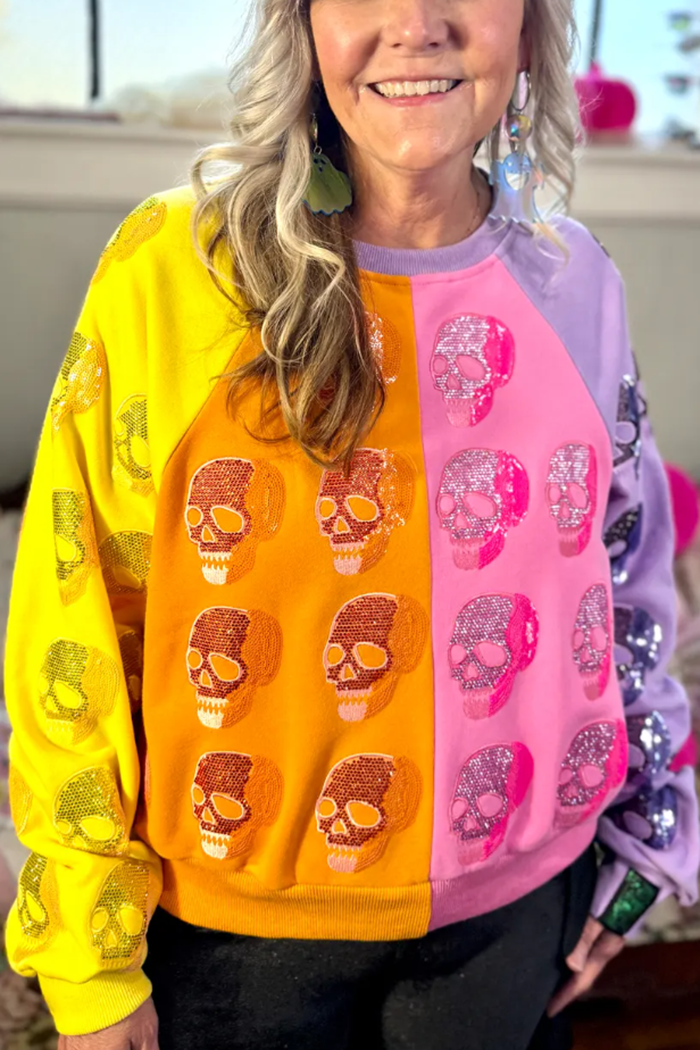Colorblock Multi Skull Sweatshirt
