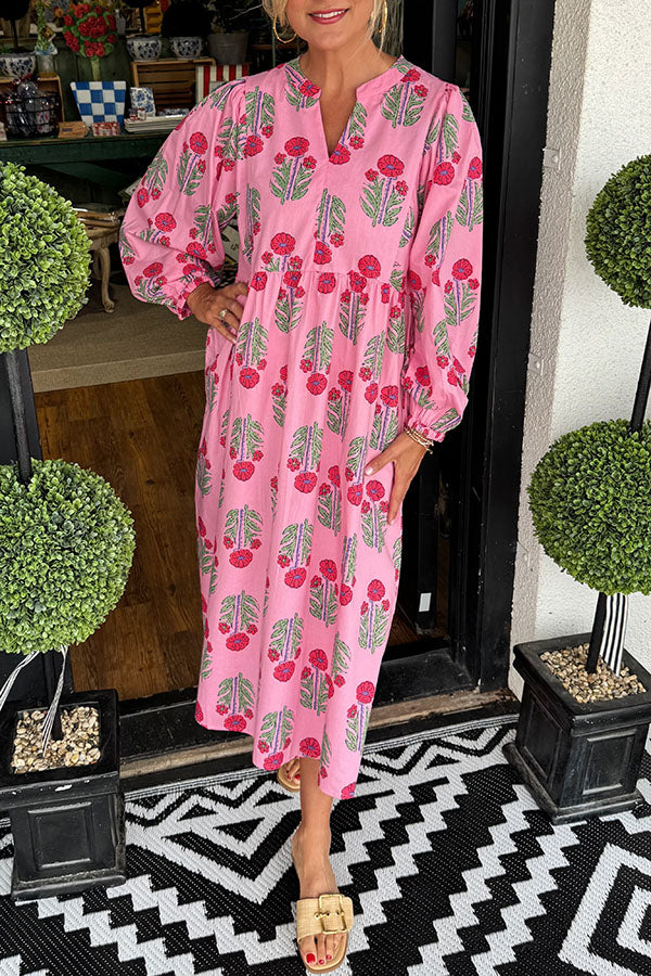 Casual Balloon Sleeve Floral Dress