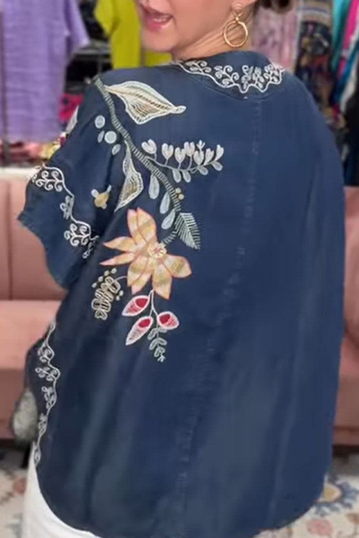 Floral Print Denim Cape