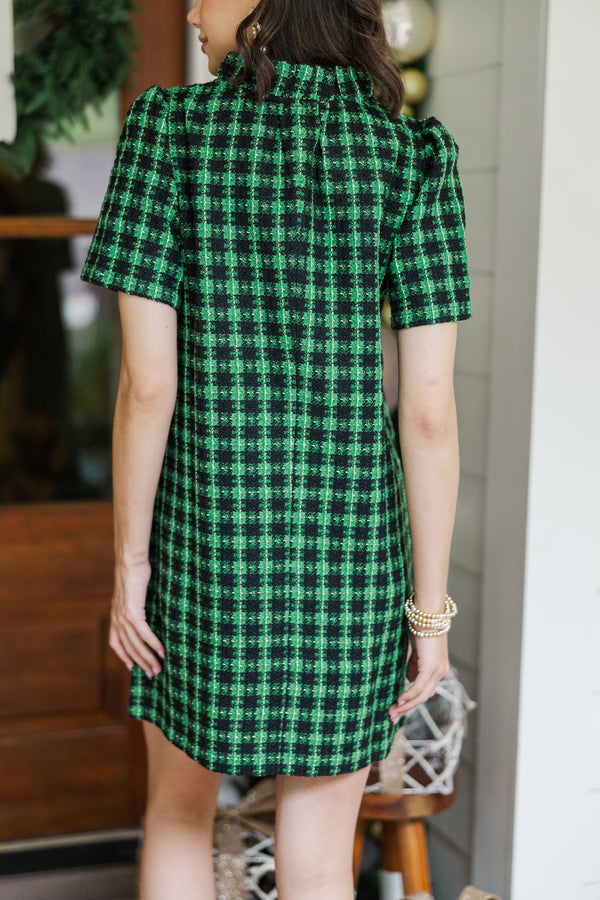 Ruffle V-Neck Plaid Dress