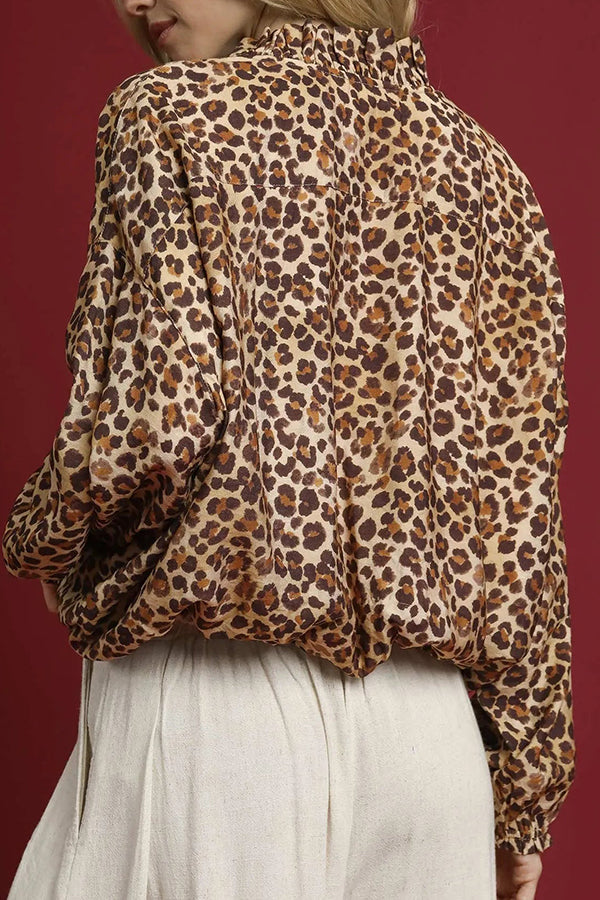Leopard Balloon Sleeve Blouse