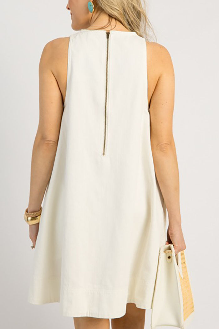 Solid Color Sleeveless Pocket Dress