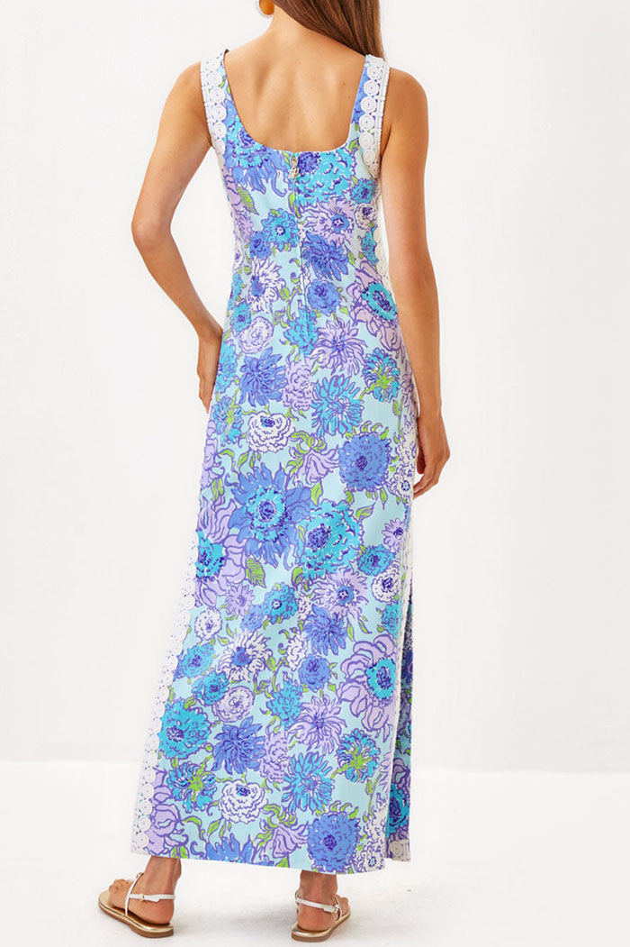 Floral Lace Trim Side Slit Dress