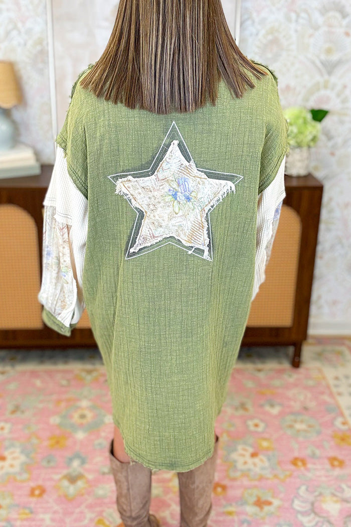 Patchwork Peace Sign Button Front Shirt Dress