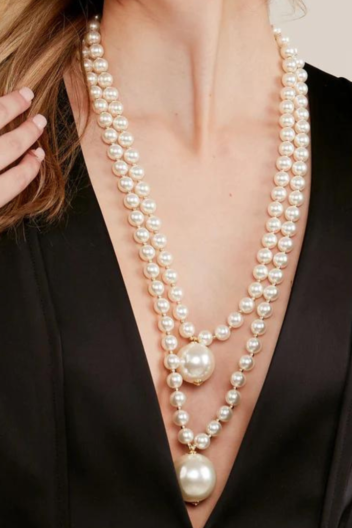 Double Pearl Long Necklace