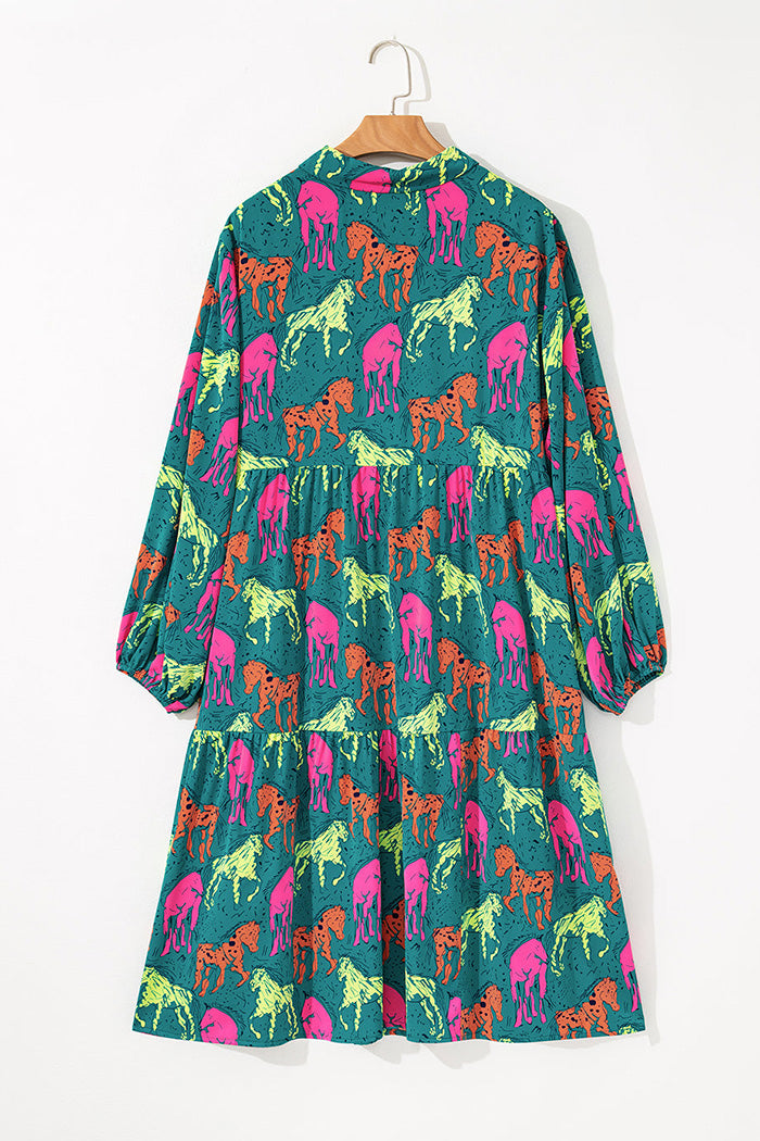 Floral Animal Print Pocketed Midi Dress