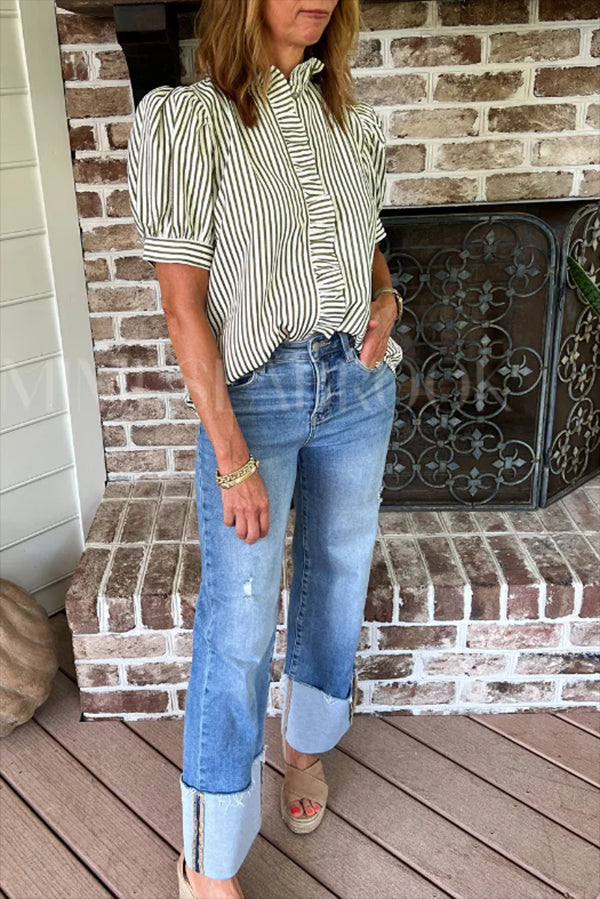 Casual Ruffles Stripes Top