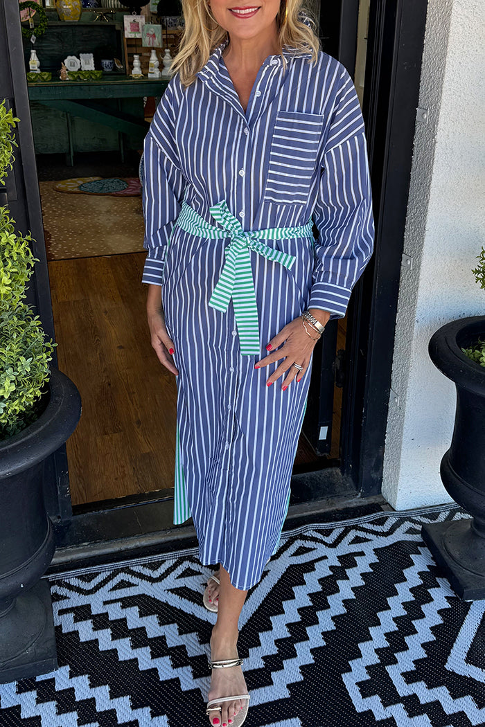 Striped Button Front Shirt Dress