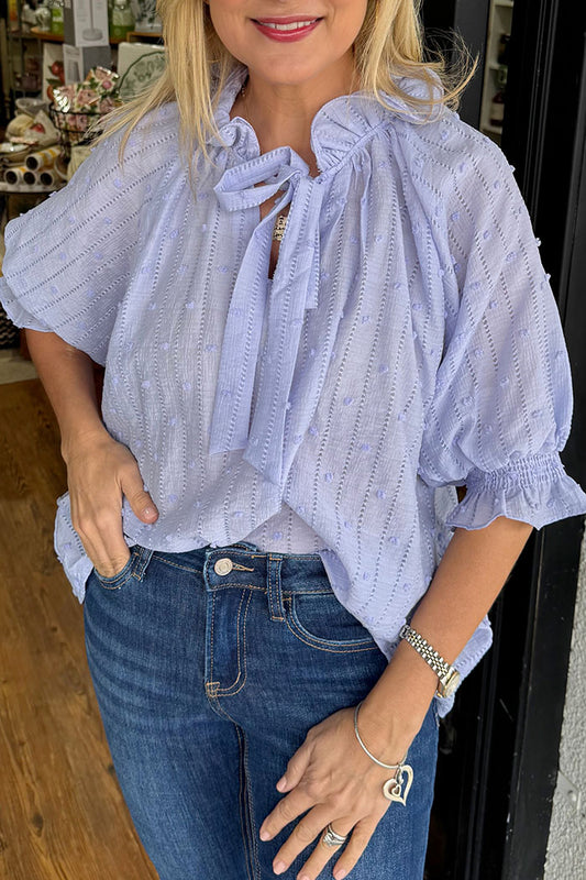 Half Sleeve Ruffle Tie Top