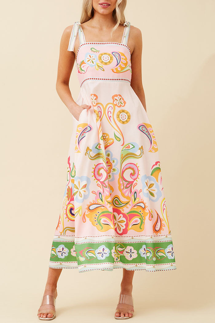 Square Neckline Straps Pocket Dress