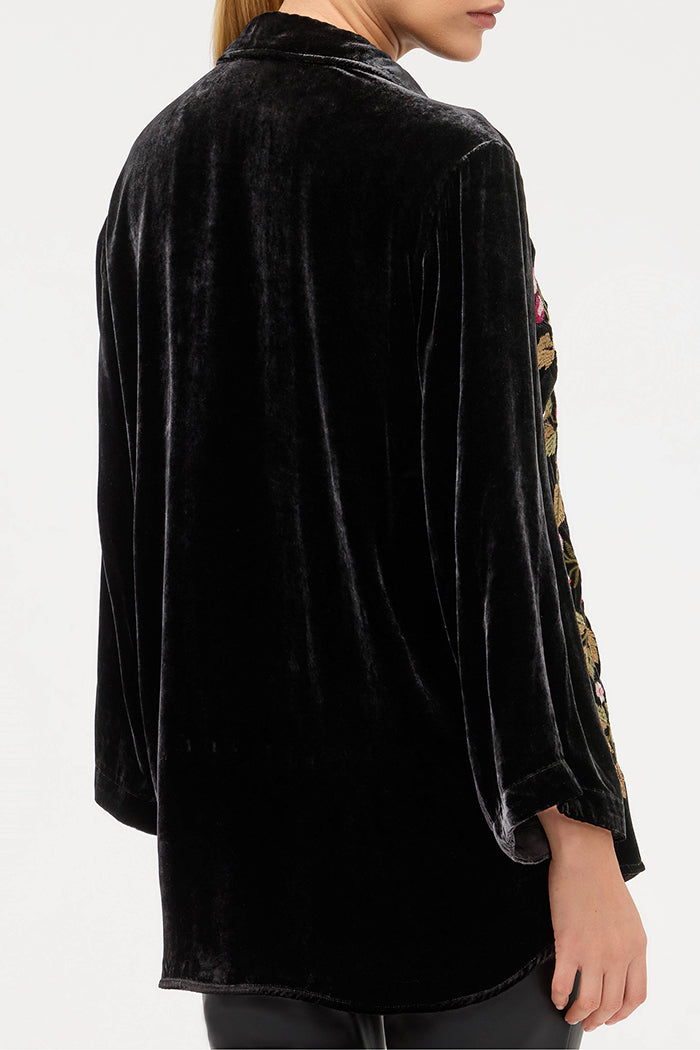 Velvet Rose Embroidery Button Top