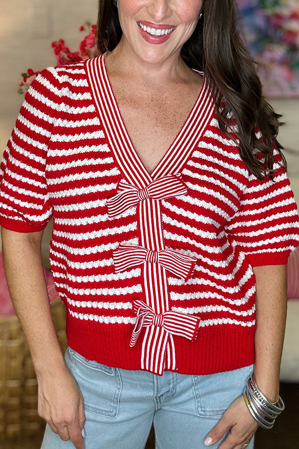 Casual Stripes Bow Top