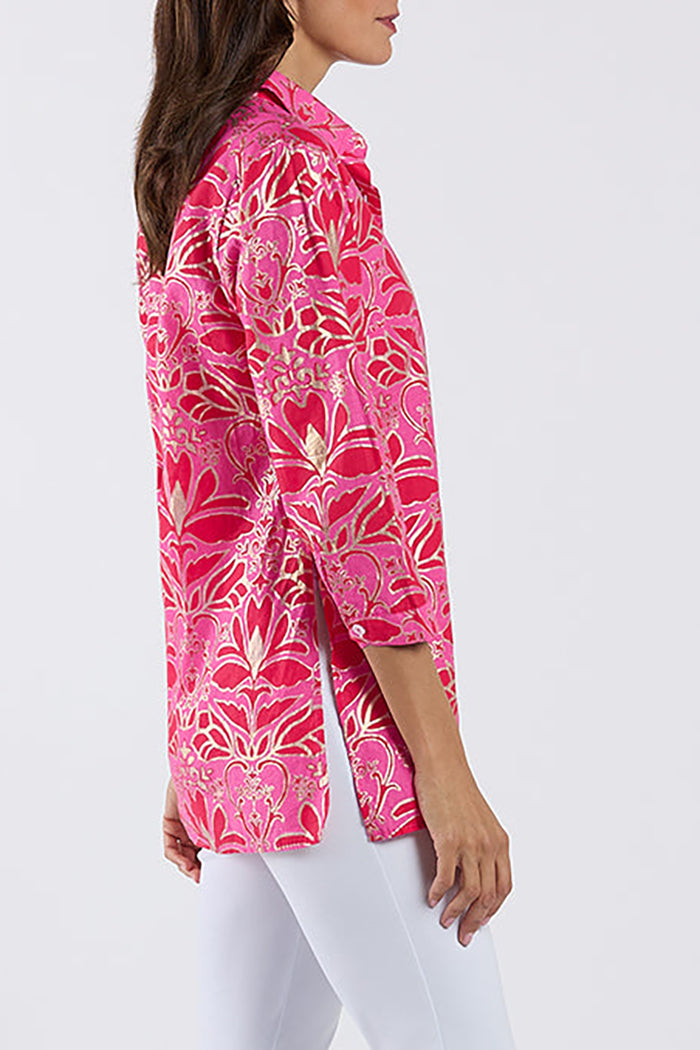 Printed 3/4 Sleeve Button Top