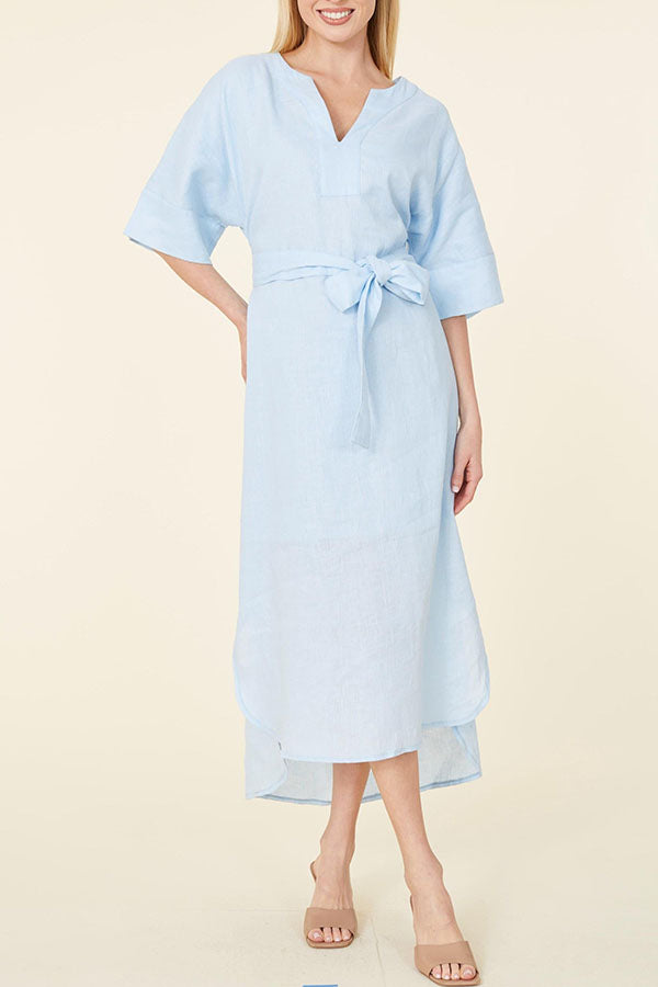 Linen Belted Maxi Dress