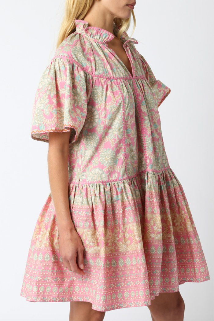 Floral Print Ruffle Collar Dress