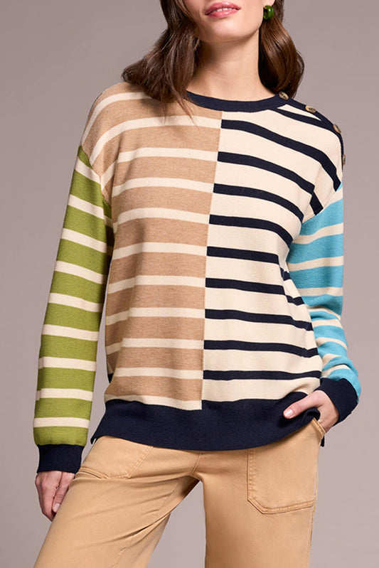 Multi Stripe Button Sweater