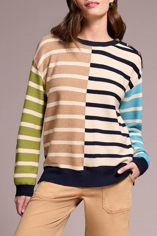 Casual Striped Button Sweater
