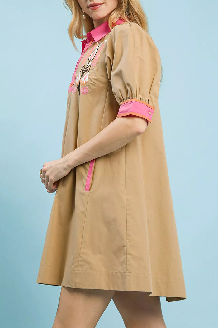 Floral Contrast Trim Tunic Dress