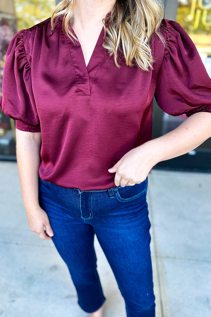 V-Neck Puff Sleeves Top