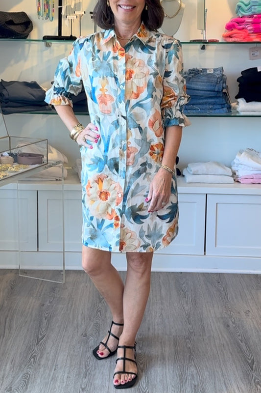 Floral Pattern Pocket Shirt Dress