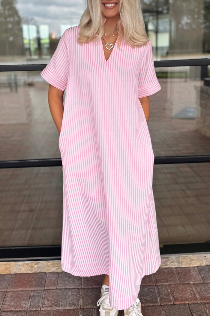 Casual Striped Pocket Maxi Dress