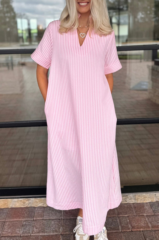 Casual Striped Pocket Maxi Dress