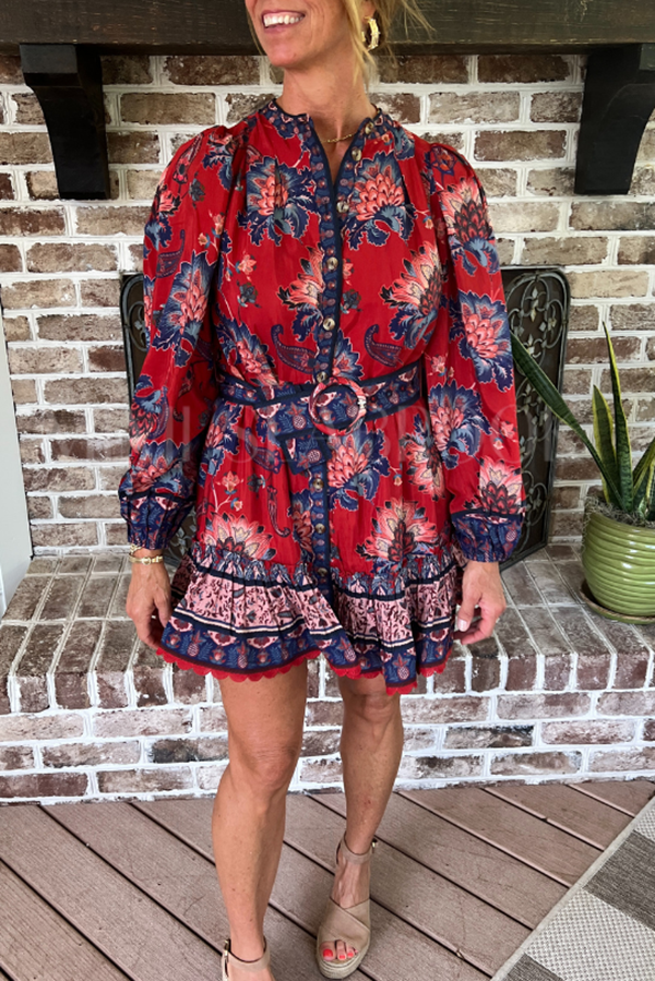 Scallop Edge Belt Floral Dress