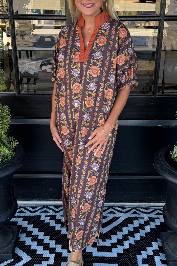 Floral Print Short Sleeve Pocket Maxi Dress